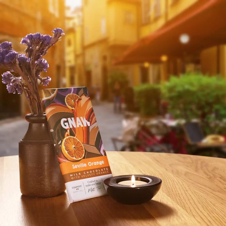 GNAW Orange Milk Chocolate Bar Lifestyle Picture