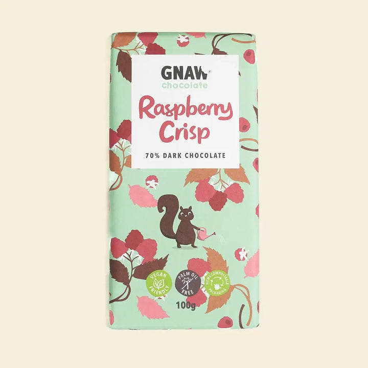 Raspberry Crisp Dark Chocolate Bar - Vegan Friendly - GNAW