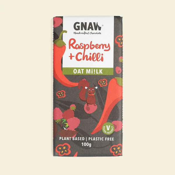 Raspberry & Chilli Oat Mi!lk Chocolate Bar - Vegan Friendly - GNAW